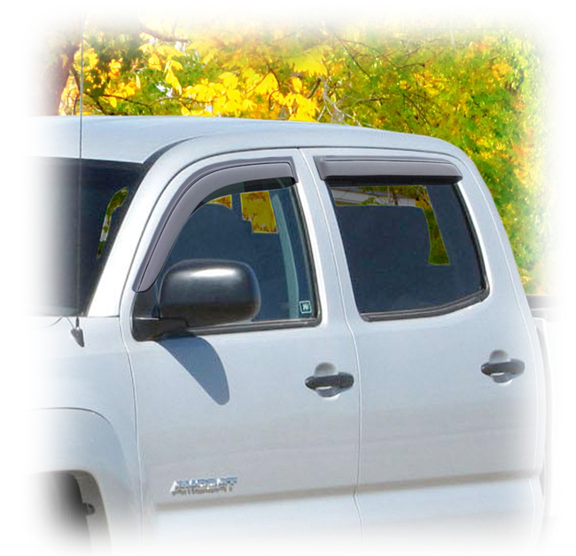 Customer testimonials confirm overwhelming satisfaction with the C&C CarWorx set of four Tape-On Outside-Mount Window Visor Rain Guards to fit 2005-06-07-08-09-10-11-12-13-14-15-16 Toyota® Tacoma® Double Cab 
