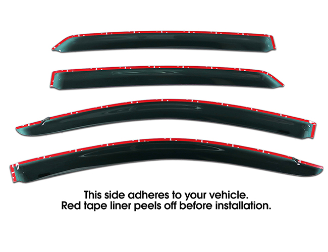 Shown with tape liner which peels off before installation: Set of Four WV-05A-TF Tape-On Outside-Mount Window Visor Rain Guards to fit 2005-2012 Toyota Avalon