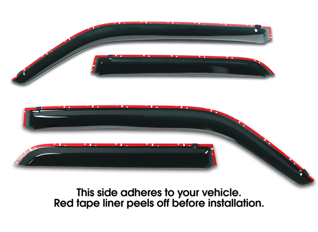 Shown with tape liner which peels off before installation: Set of Four WV-104R-TF Tape-On Outside-Mount Window Visor Rain Guards to fit 2010-2020 Toyota 4Runner