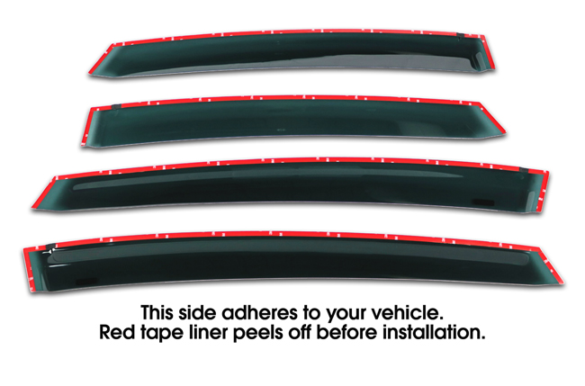 Shown with tape liner which peels off before installation: Set of Four WV-12PV-TF Tape-On Outside-Mount Window Visor Rain Guards to fit 2012-17 Toyota  Prius V 