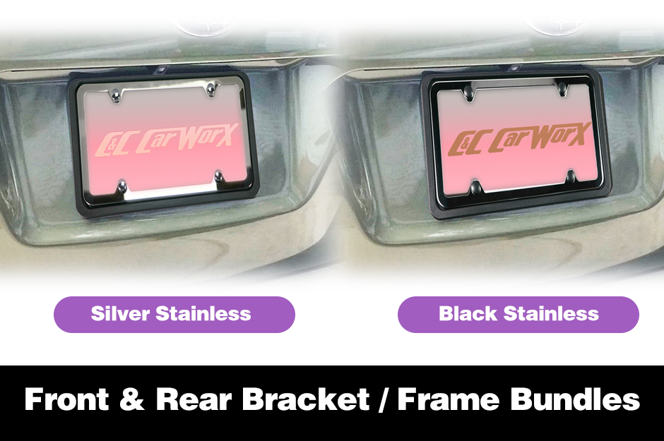 C&C_CarWorx_Bundled_Rear_License_Brackets_Frames_in_Silver_or_Black_Stainless_Steel