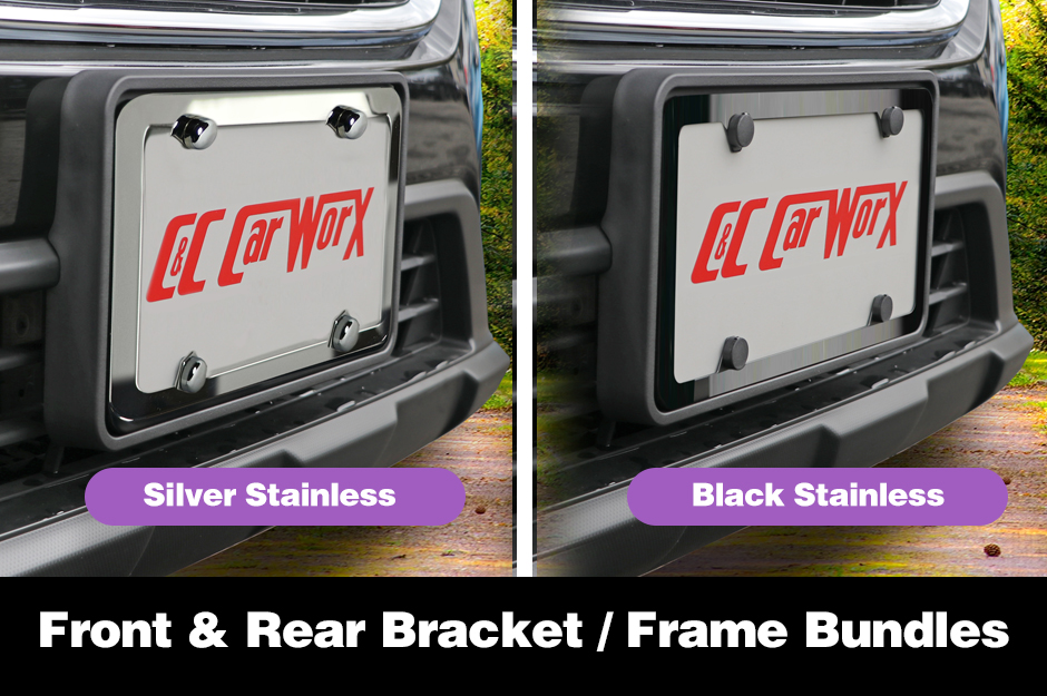 C&C_CarWorx_Bundled_License_Brackets_Frames_in_Silver_or_Black_Stainless_Steel