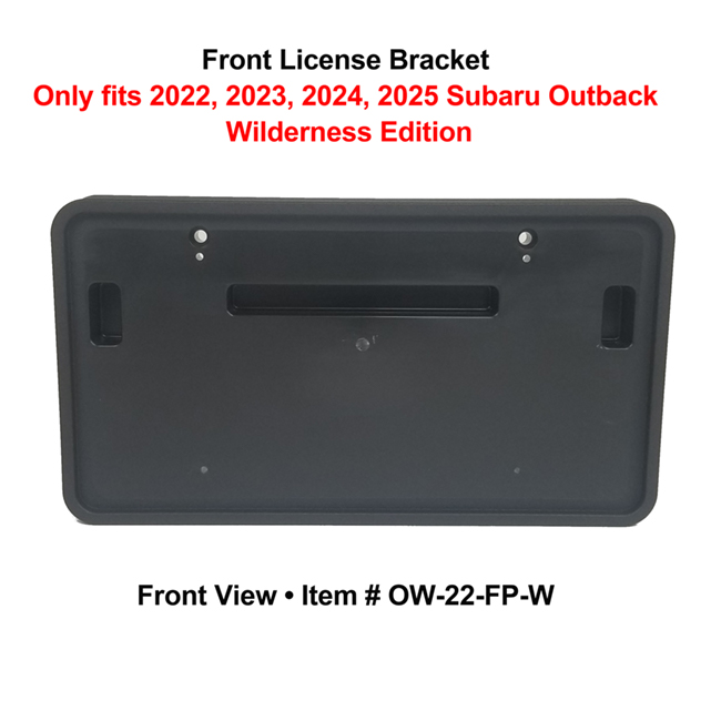 Front View of Front License Bracket OW-22-FP-W to fit 2022 Subaru Outback Wagon WILDERNESS EDITION) custom designed and manufactured by C&C CarWorx