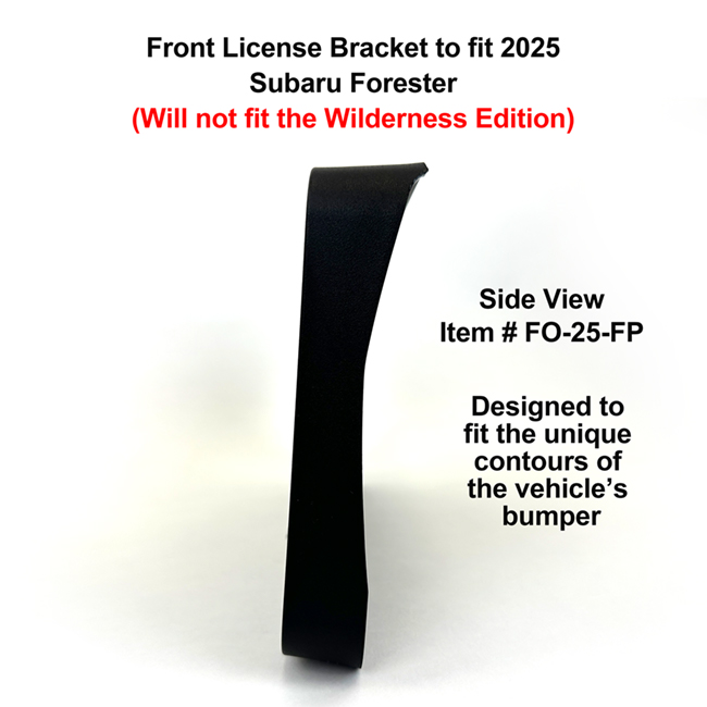 Side View of Front License Bracket FO-22-FP to fit 2025 Subaru Forester custom designed and manufactured by C&C CarWorx