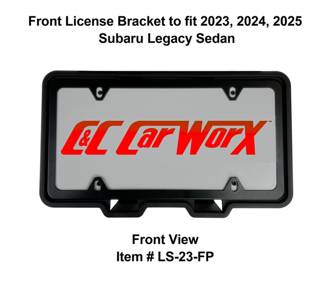 Front View of Front License Bracket LS-23-FP to fit 2023, 2024, 2025 Subaru Legacy Sedan custom designed and manufactured by C&C CarWorx