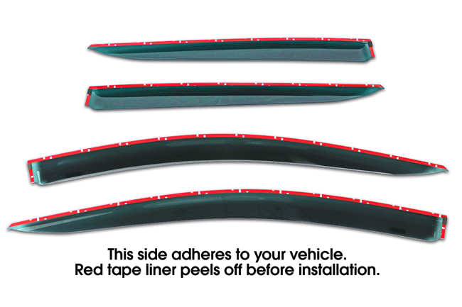 Shown with tape liner which peels off before installation: Set of Four WV-16P-TF Tape-On Outside-Mount Window Visor Rain Guards to fit 2016 Toyota  Prius XW50 